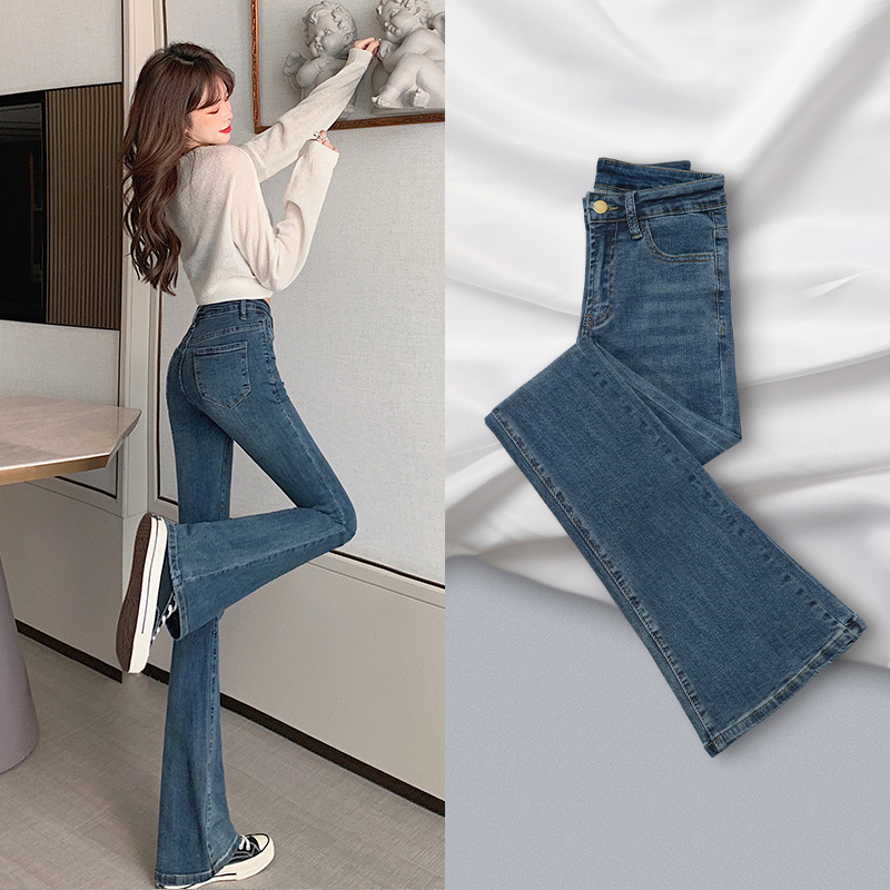 Flared Jeans High-Waisted Slimming Bell-Bottom Pants Women's Korean Style Slim Fit Stretch 2026 New Popular Long Pants Trendy