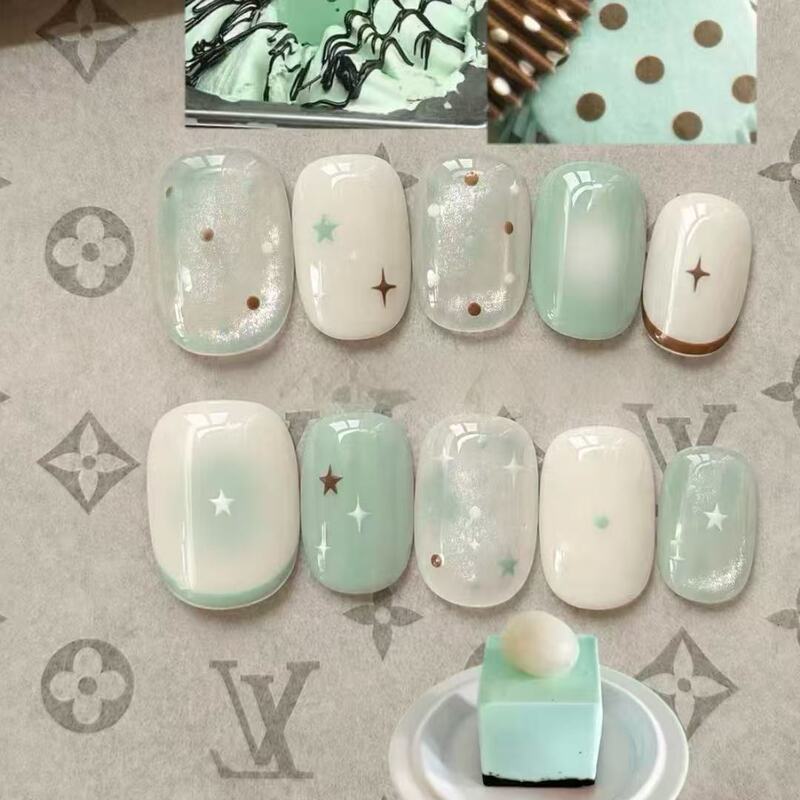 【Green Mist Star Cake】Mint Green Milk White Gradient Star Fresh Matcha Color Series Gentle and Versatile Nail Polish for Girls 【Green Mist Star Cake】Mint Green Milk White Gradient Star Fresh Matcha Color Series Gentle and Versatile Nail Polish for Girls