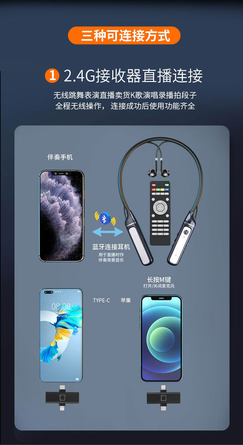 k歌/直播声卡套装 新款直播k歌5.3蓝牙耳机内置声卡无线接收器通用蓝牙户外直播耳机 Sheshengn