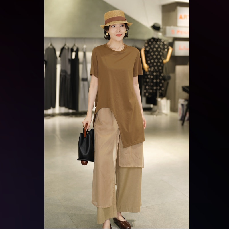 【Xiwen Premium】6S0522202L Simple Coffee-Colored Irregular Tie-Up Top, Delivery Within 7-10 Days