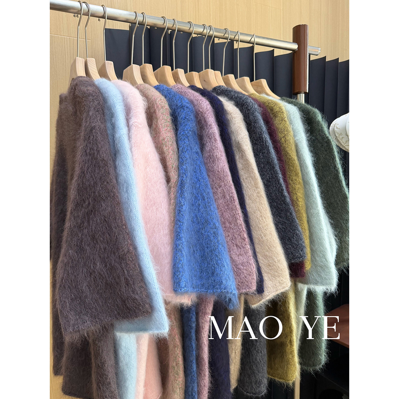 Mao Ye/Heavyweight 350g 100% Wool Brushed Silhouette Three-Quarter Sleeve Mid-Length Loose Lazy Style Sweater Mao Ye/Heavyweight 350g 100% Wool Brushed Silhouette Three-Quarter Sleeve Mid-Length Loose Lazy Style Sweater