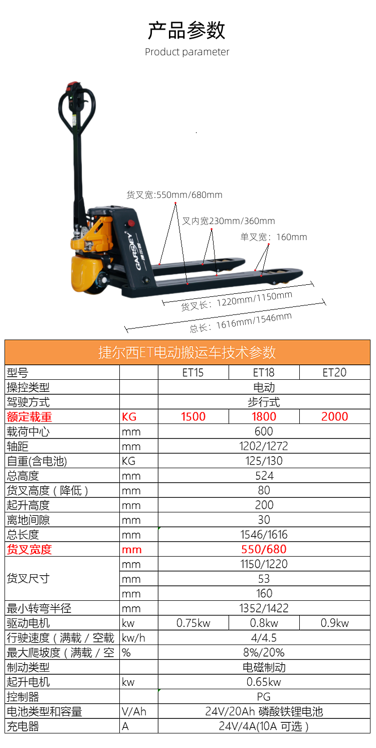 Xe nâng tay điện 1.5 tấn ET15 – 680MM