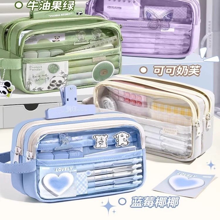 Five-Layer Super Large Capacity Transparent Pencil Case for Boys and Girls, 2026 New Trendy Girls' Stationery Box, Simple Pencil Case for Middle School Students, High Aesthetic Value, Ins-Style Stationery Bag for Girls, Portable for Elementary School Students