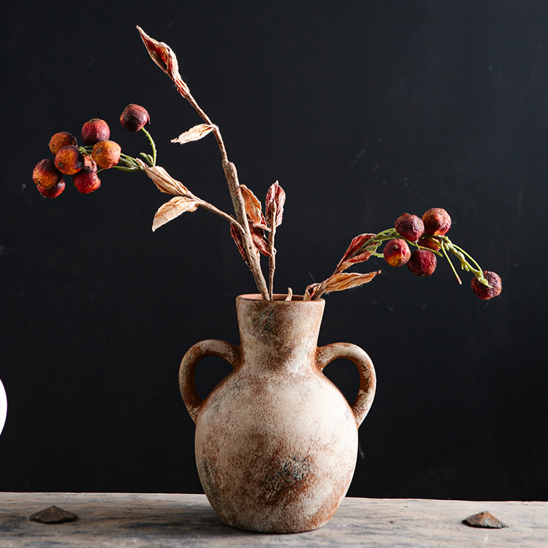 Wabi-Sabi Style Retro Double-Eared Ceramic Vase Decoration for Living Room Coffee Table Hydroponic Flower Vase Homestay Hotel Decorative Flower Vessel Wabi-Sabi Style Retro Double-Eared Ceramic Vase Decoration for Living Room Coffee Table Hydroponic Flower Vase Homestay Hotel Decorative Flower Vessel