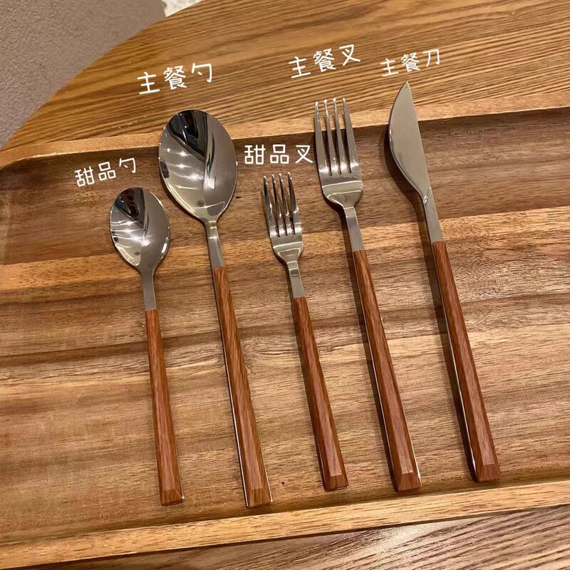 Ins-Style Stainless Steel Western Cutlery Knife, Fork, Spoon Steak Knife Set, Household Adult Dessert Spoon and Fork Three-Piece Set