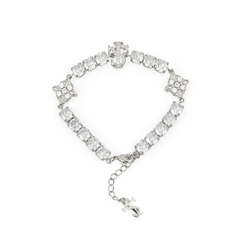 Stk Smalltownkid Xilan Kapu Sugar Cube Full Diamond Cross Flower Bracelet Silver Rhinestone Bracelet Hip-Hop Trend