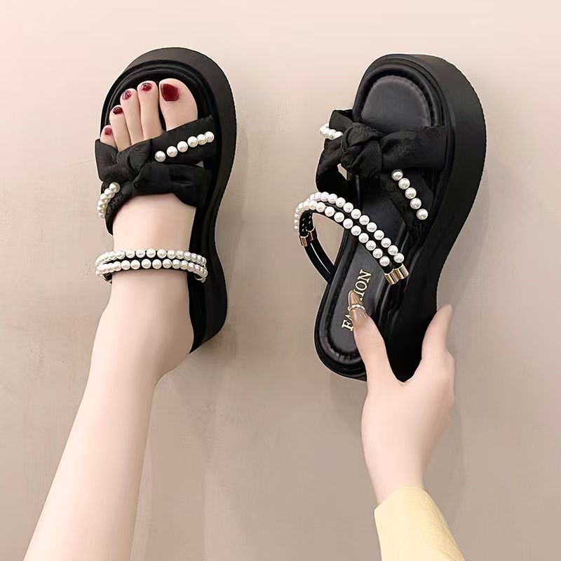 Pearl Chinese-Style Slippers for Women, Summer Outdoor Wear, 2026 New Fairy Style, Suitable for Pairing with Dresses, Thick-Soled, Comfortable for Feet, Women's Sandals