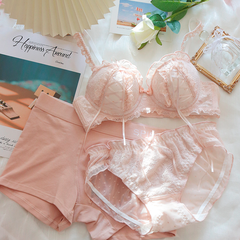 Sweet and Cute Pink Three-Piece Couple's Underwear Set, Comfortable Japanese-Style Fun Gift for Boyfriend and Girlfriend