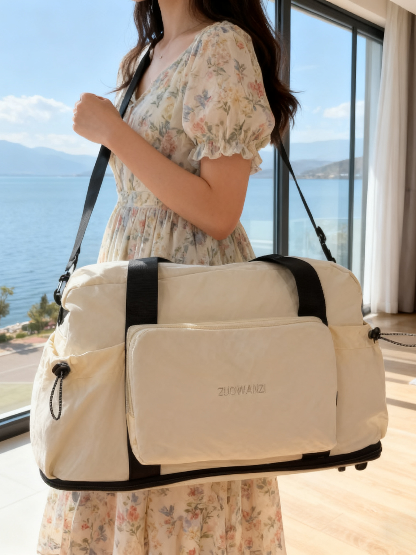 Short-Distance Travel Bag for Women, Large Capacity, Foldable and Expandable Crossbody Bag, Can Be Attached to a Trolley Case, Carry-On Bag, Shoulder Handbag