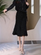 2025 Autumn New High-End Elegant Shimmering Black Loose A-Line Skirt for Women with Draping Effect and High Waist Mid-Length Skirt