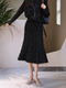 2025 Autumn New High-End Elegant Shimmering Black Loose A-Line Skirt for Women with Draping Effect and High Waist Mid-Length Skirt