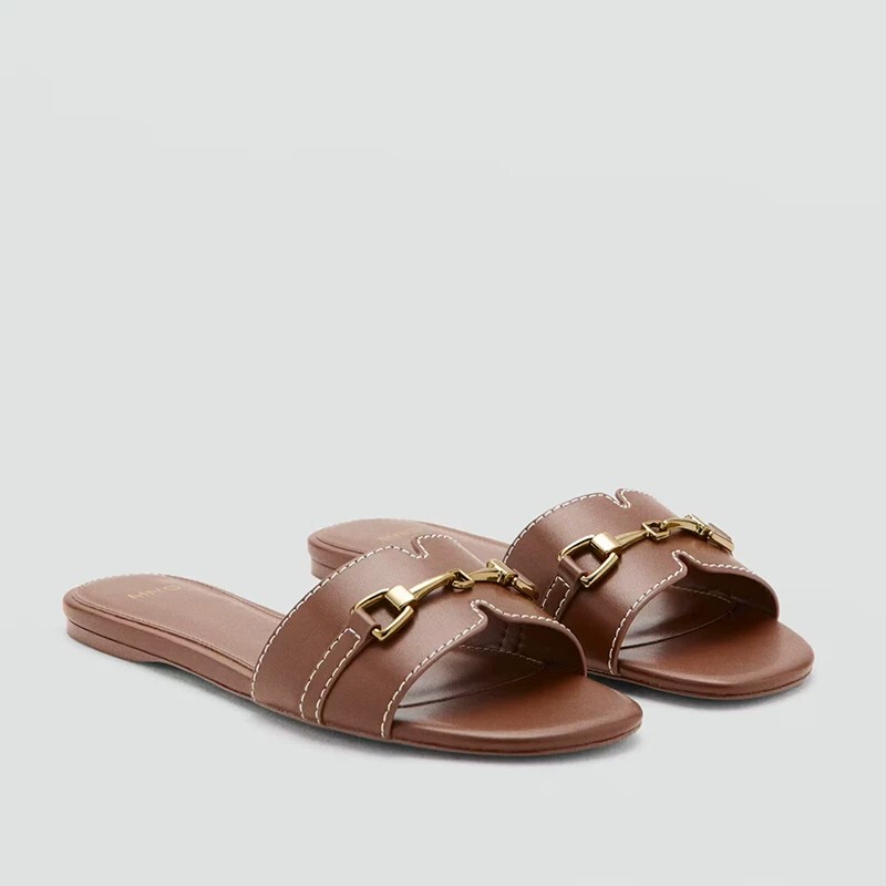 Mango Summer 2026 New French Square-Toe H-Shaped Beach Slippers for Women ins Elegant Open-Toe Sandals for Outdoor Wear