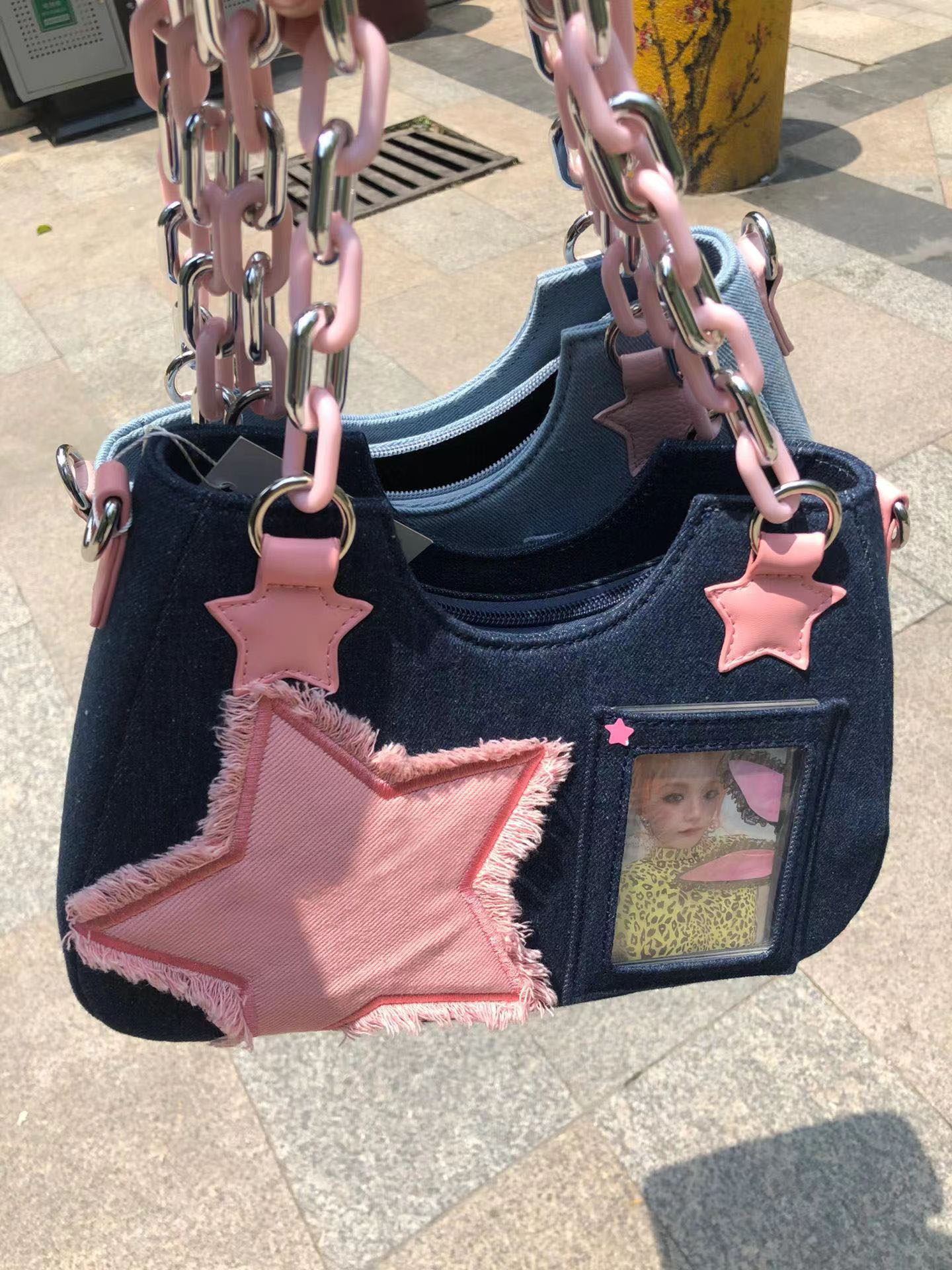 Y2k Pink Star Denim Ita-bag | Three Fleas