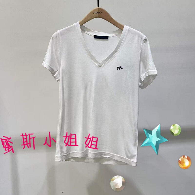 5A- Authentic Moco 2026 Summer Collection Slightly Sheer V-Neck Embroidered Short Sleeve T-Shirt Mbf2Tee052 Original 569