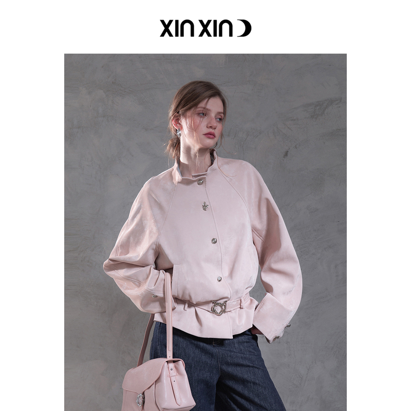 Xinxinyue Soft and Cool Rebellious Style~ Autumn and Winter Options Available: Lamb Wool Bud Collar Misty Leather Jacket