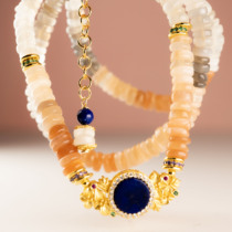 S925 silver gold-plated natural lapis lazuli moonstone design necklace (shipped from base one item one certificate)