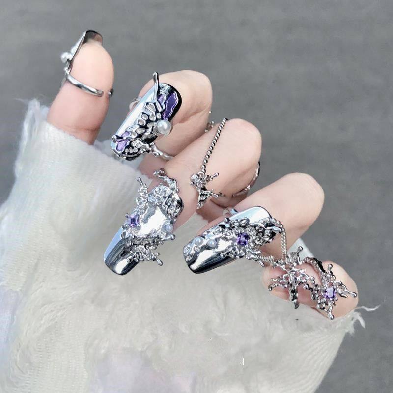 Original Fairy Ice Crystal Cool Wearable Nail Ring Nail Protector Finger Protector Butterfly Personalized Nail Art Open Ring