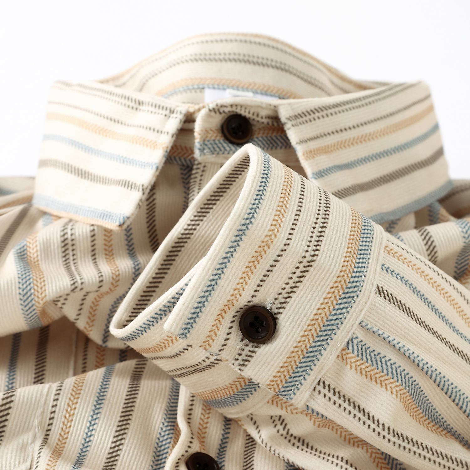 美白ミルクアプリコットカラー！レトロなヘビーストライプコーデュロイ長袖シャツメンズ無地ゆったりラペルトップスレディース春