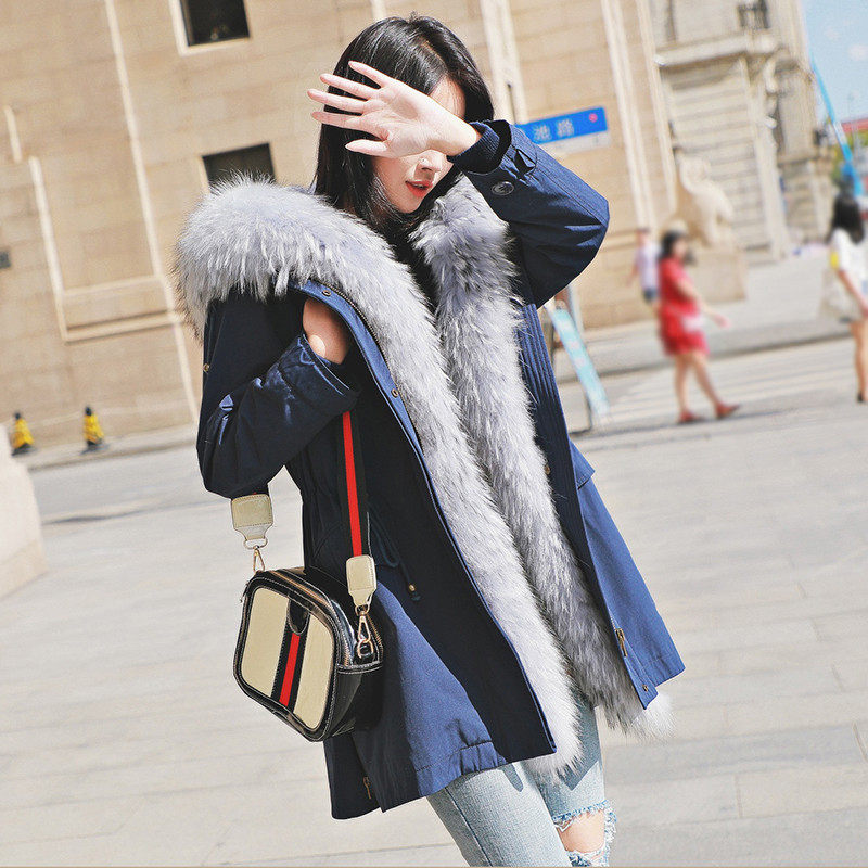 2020 pie overcome women's winter new fashion short white raccoon fur collar Rex rabbit liner detachable fur coat