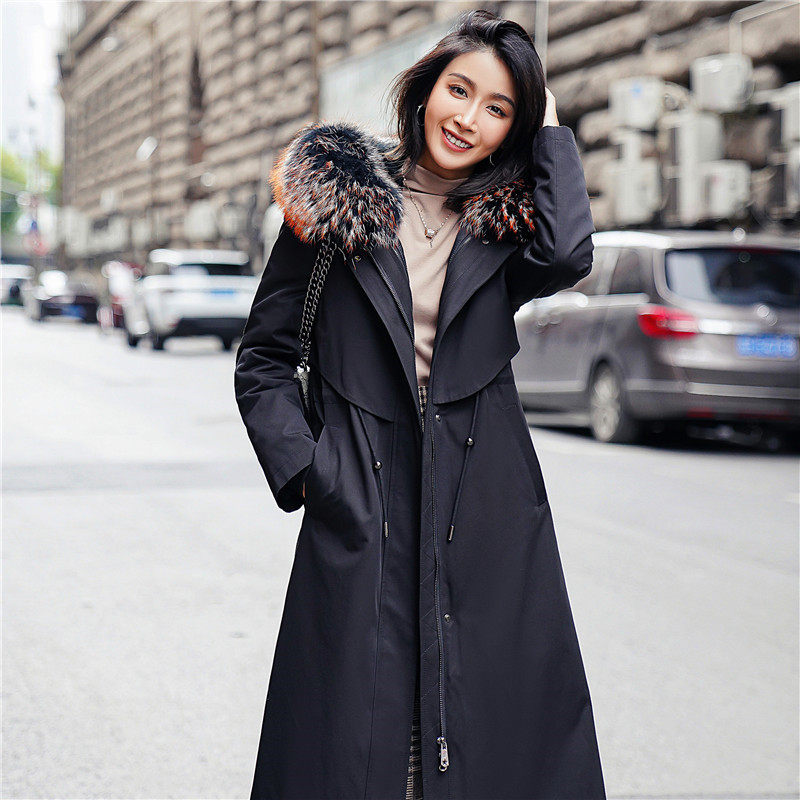Pike women's 2020 new mid-length version of the American raccoon fur collar Rex rabbit detachable inner lining Nicole fur coat