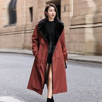 Mink fur long coat 2021 winter new mink fur detachable liner pie overcoat female red nylon overcoat