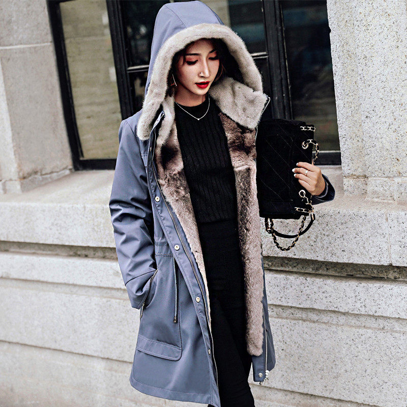 Parker clothing female 2020 winter clothing new mink fur collar fur one Rex rabbit fur liner medium long fur