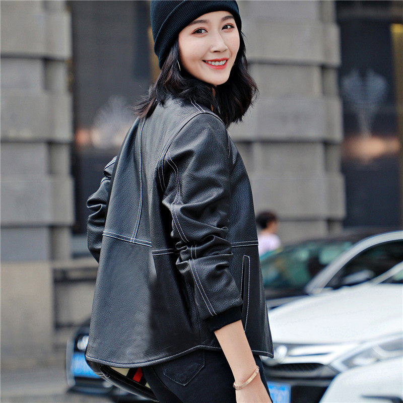 Leather leather women's spring 2021 soft touch handsome style sheepskin short leather jacket loose jacket