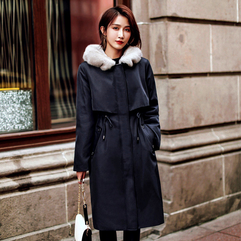 Pike Women's 2020 Winter New Mink Collar Rex Rabbit Liner Removable Mid-Length Nickel Fur Fashion Coat