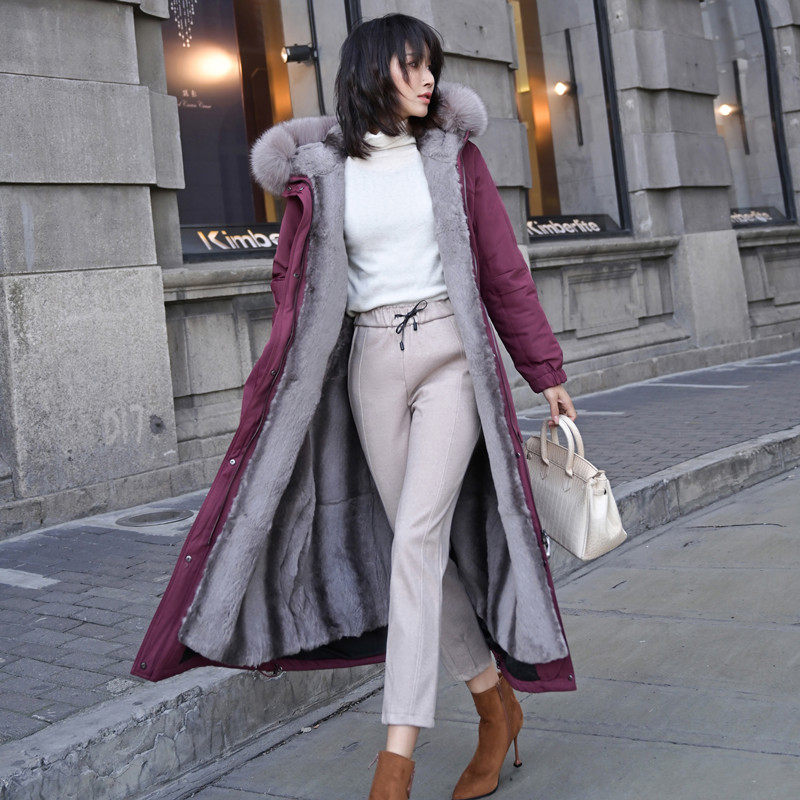 Pieker female detachable Rex rabbit fur liner fox fur collar fur long version over-the-knee fur all-in-one Nike