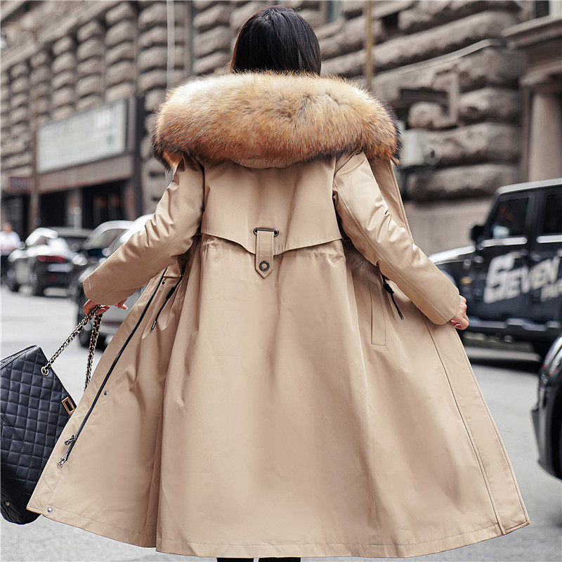 Pike women's mid-length coat 2020 new winter Rex rabbit fur inner liner removable raccoon fur collar coat