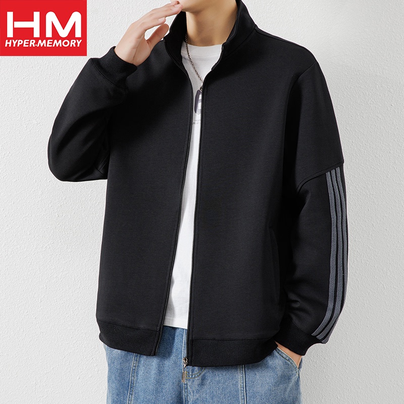 Hm Stand Collar Jacket for Men, Spring and Autumn Style, Loose Casual Sports Youth Simple Thickened Cardigan Men's Sweatshirt Top
