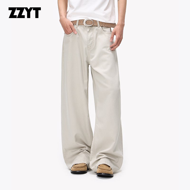 Zzyt American Retro Solid Color Straight-Leg Lyocell Cotton Blend Soft Fabric Versatile Men's Trousers