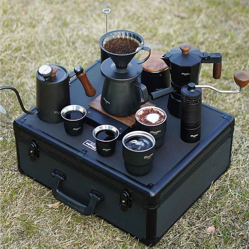 Manba Ccfo All-Metal Outdoor Coffee Set Hand-Brewed Coffee Pot Moka Pot Hand-Cranked Coffee Grinder Aluminum Case