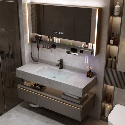 2025 New Modern Simple Slate Hot-Bent Integrated Basin Bathroom Sink Washbasin Bathroom Cabinet Combination