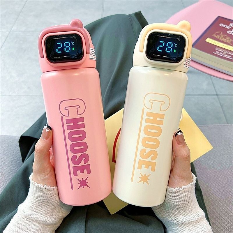 Fingerprint Water Bottle for Children, Special Double-Mouth Transparent Insulated Water Bottle with Protective Cover for Kindergarten, Engraved Name, 316 Stainless Steel