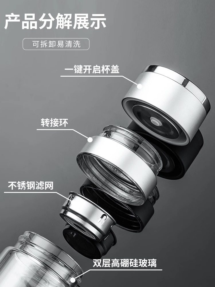 One-Touch Open Car-Mounted Glass Cup, Single-Layer Tea Brewing, Press-To-Open Water Cup, Quick-Open Tea Cup, Tea-Water Separation Cup, Anti-Drop