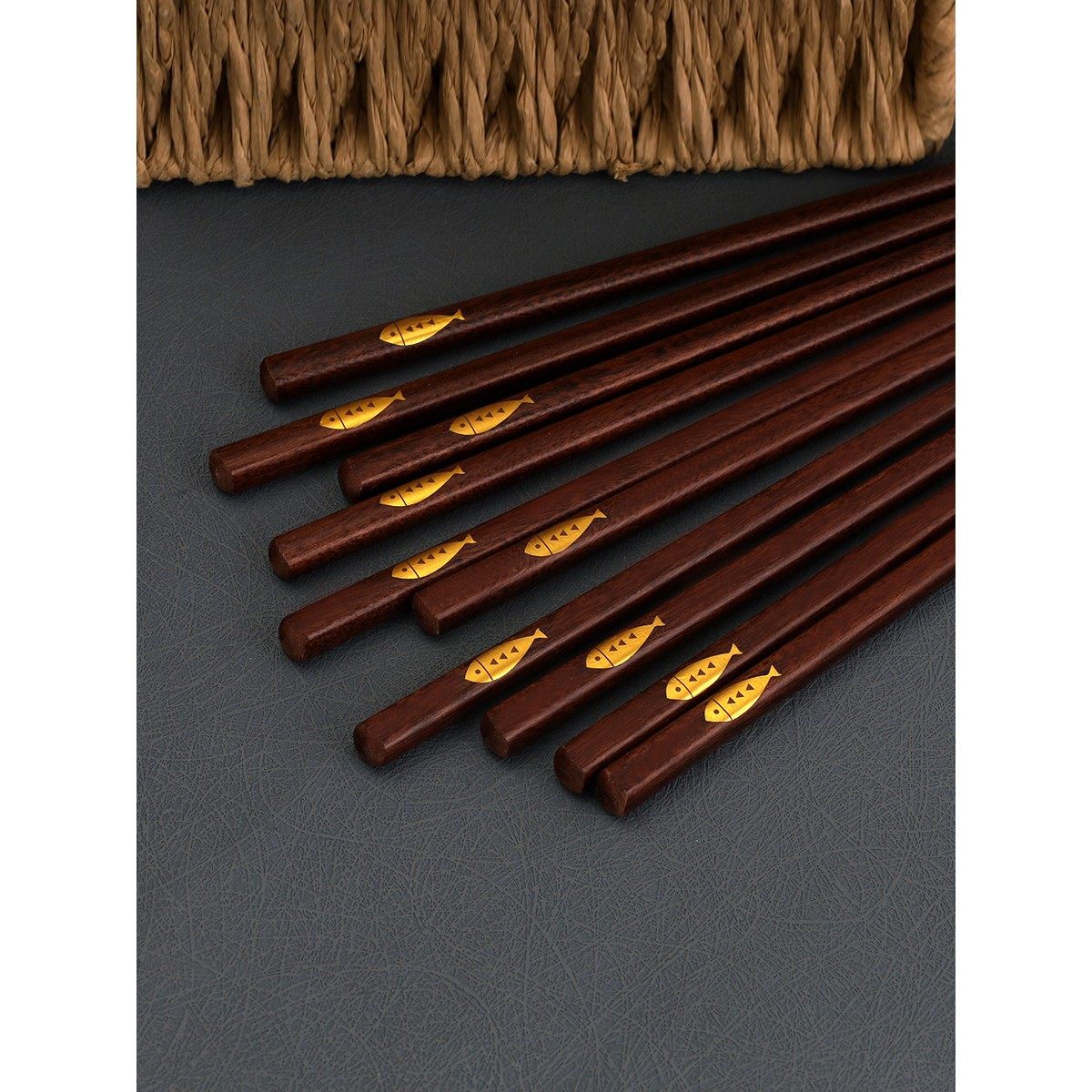 Household Chinese-Style Red Sandalwood Chopsticks, Natural Wooden Square Chopsticks for Adults, Non-Slip and Festive