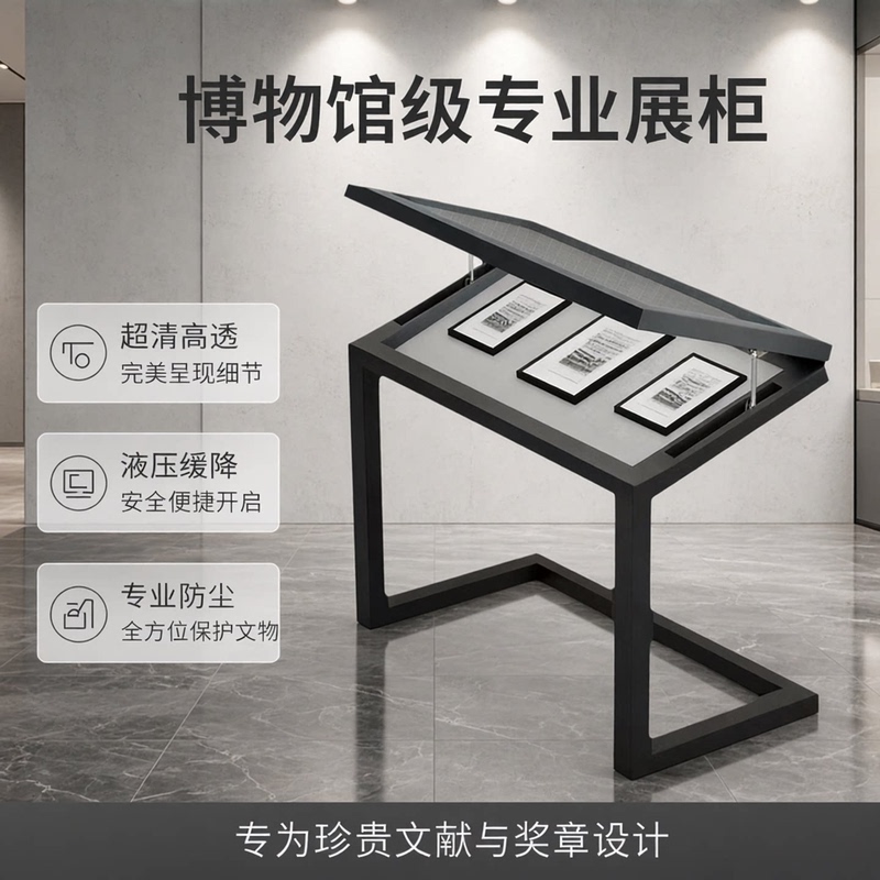 Museum Transparent Glass Display Cabinet for Medals, Documents, and Artifacts; Hydraulic Display Cabinet Counter for Exhibition Halls