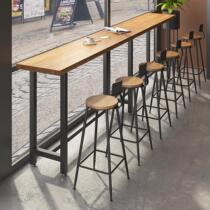 Xinjiang Tibet bar table and chair combination commercial solid wood bar milk tea shop long high-foot home window