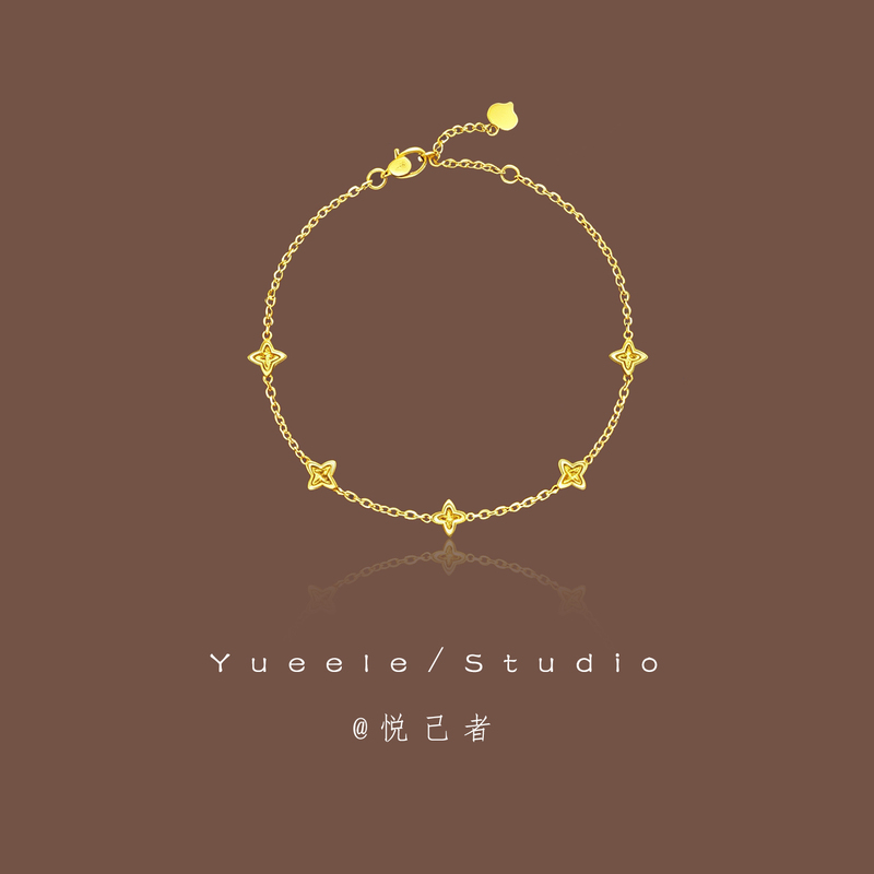 S999 Pure Silver Four-Pointed Star Stacked Bracelet for Women, Light Luxury Niche High-End Five-Color Gold-Colored Jewelry Bracelet Gift S999 Pure Silver Four-Pointed Star Stacked Bracelet for Women, Light Luxury Niche High-End Five-Color Gold-Colored Jewelry Bracelet Gift