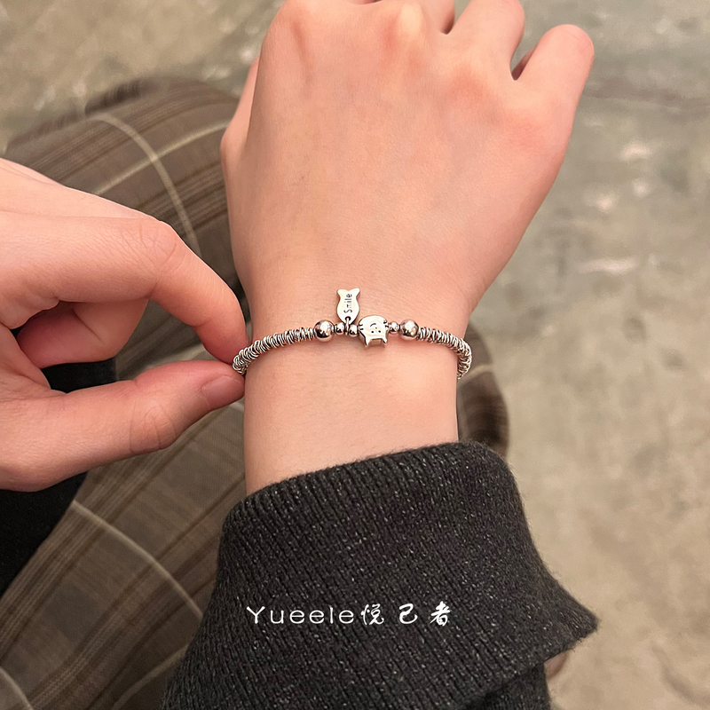 Yueele 999 Sterling Silver Cat and Fish Entwined Silver Bracelet for Women, Light Luxury Niche Exquisite Jewelry, Gift for Best Friend Yueele 999 Sterling Silver Cat and Fish Entwined Silver Bracelet for Women, Light Luxury Niche Exquisite Jewelry, Gift for Best Friend