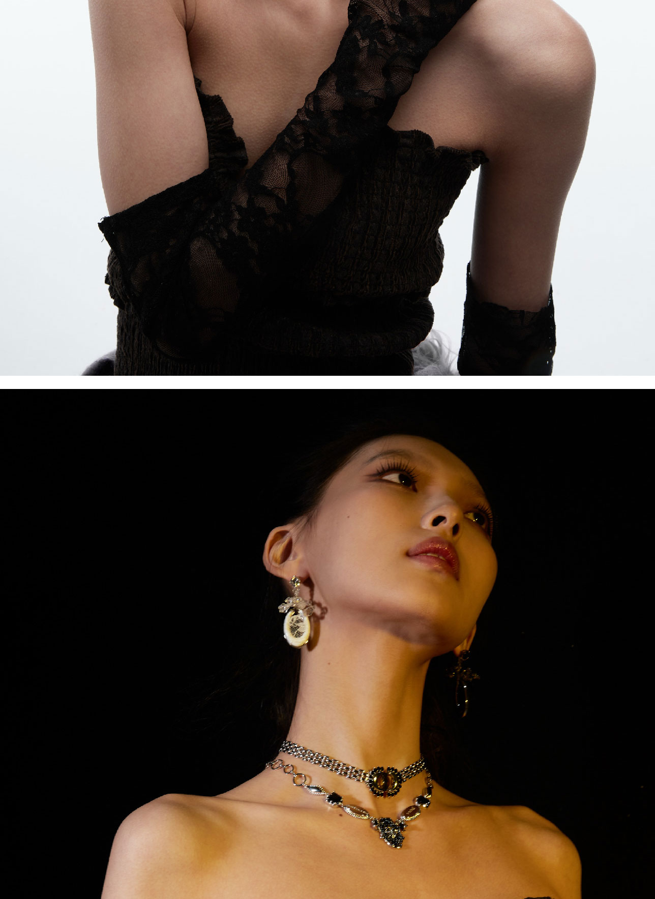 由此YOUCI 巫师系列3D打印手工串珠黑色白色蕾丝复古暗黑耳环