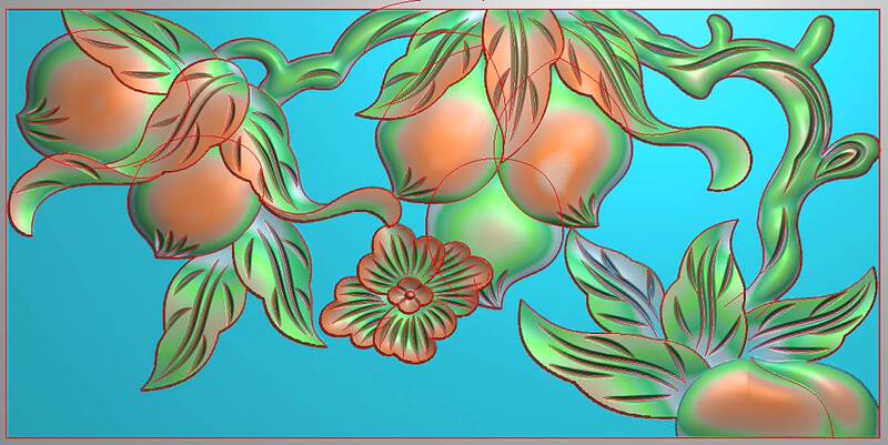 Detailed Engraving Image, Grayscale Image, Relief Image St-32869, Fairy Peach and Longevity Peach Design, Panel, Barrier, Backboard, Horizontal Board 198X99, Wired