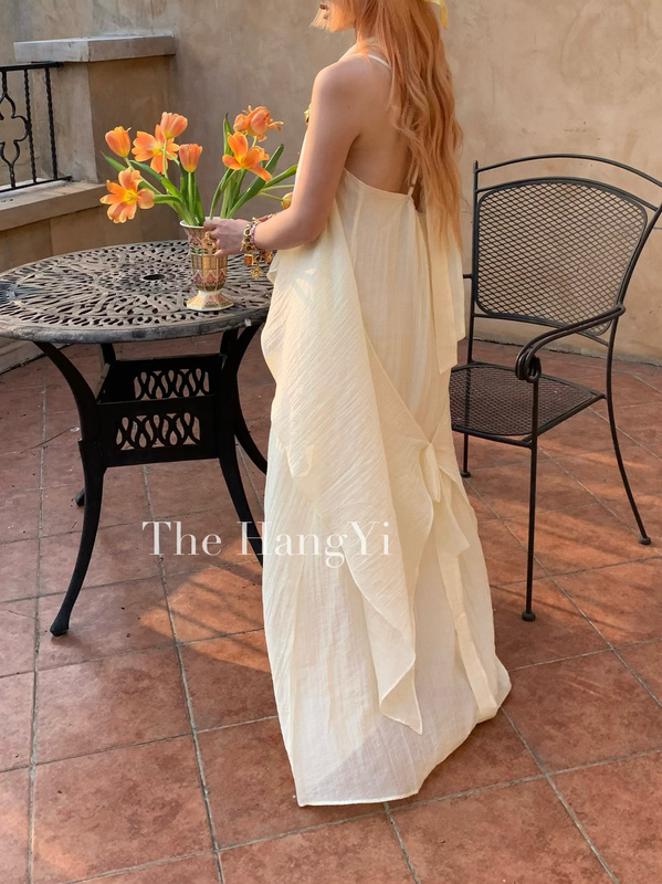 The Hangyi Summer Trendy Versatile Slimming Vacation-Style Light Yellow Two-Piece Set Spaghetti Strap Dress Long Skirt for Women The Hangyi Summer Trendy Versatile Slimming Vacation-Style Light Yellow Two-Piece Set Spaghetti Strap Dress Long Skirt for Women
