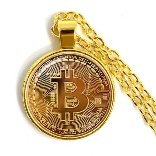New Cross-Border Hot-Selling Foreign Trade Commemorative Coin Bitcoin Virtual Currency Creative Small Gift Necklace