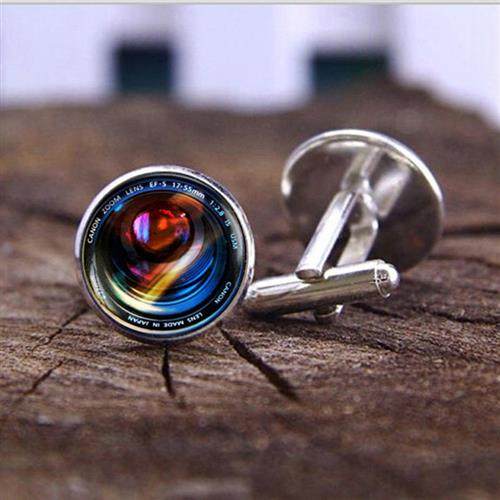 New Camera Lens Pattern Time Gem Cufflinks Men's Fashion French Shirt Buttons Cuff Studs Photography