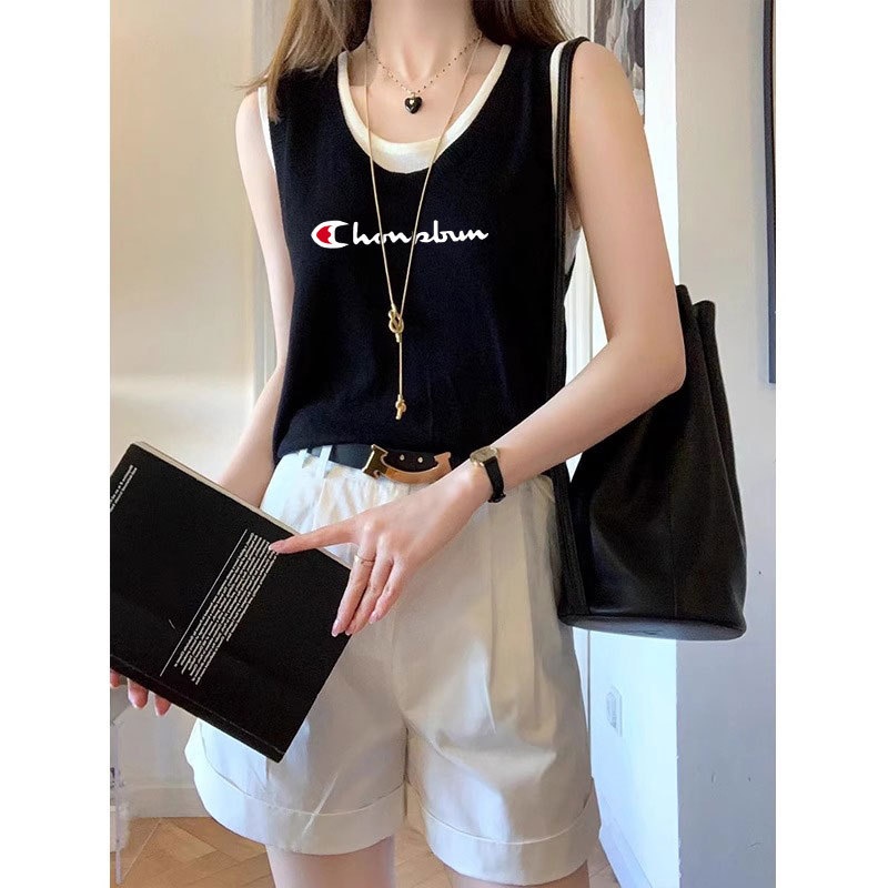 Champion Rainbow U-Neck Fake Two-Piece Small Camisole Women's Summer Inner Design Loose Sexy Sleeveless Top
