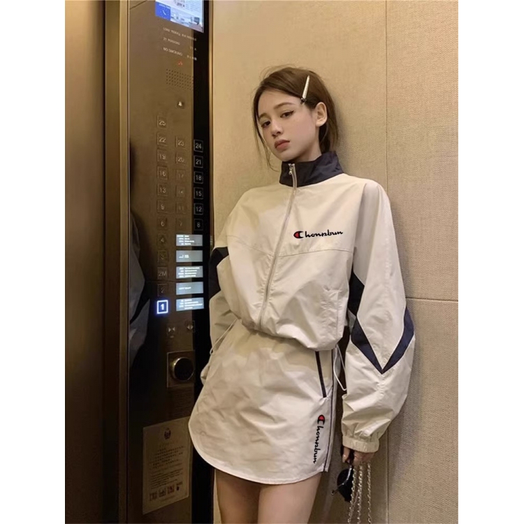 Cute Champion Sun Protection Sportswear Set for Women, Summer Design Windbreaker, Casual Skirt, Running Two-Piece Set