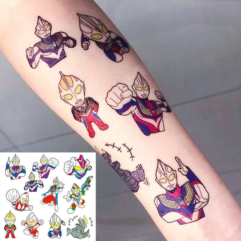 Children's Tattoo Stickers Non-Toxic Ultraman Bump Man Superhero Cartoon Reward Stickers for Boys and Girls
