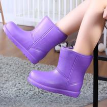 Womens snow boots waterproof rain boots plus velvet anti-slip warm cotton shoes all-in-one car wash chef refrigerated work rain boots